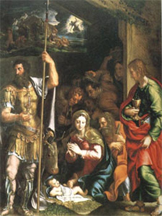 Giulio Romano The Nativity and Adoration of the Shepherds in the Distance the Annunciation to the Shepherds (mk05)